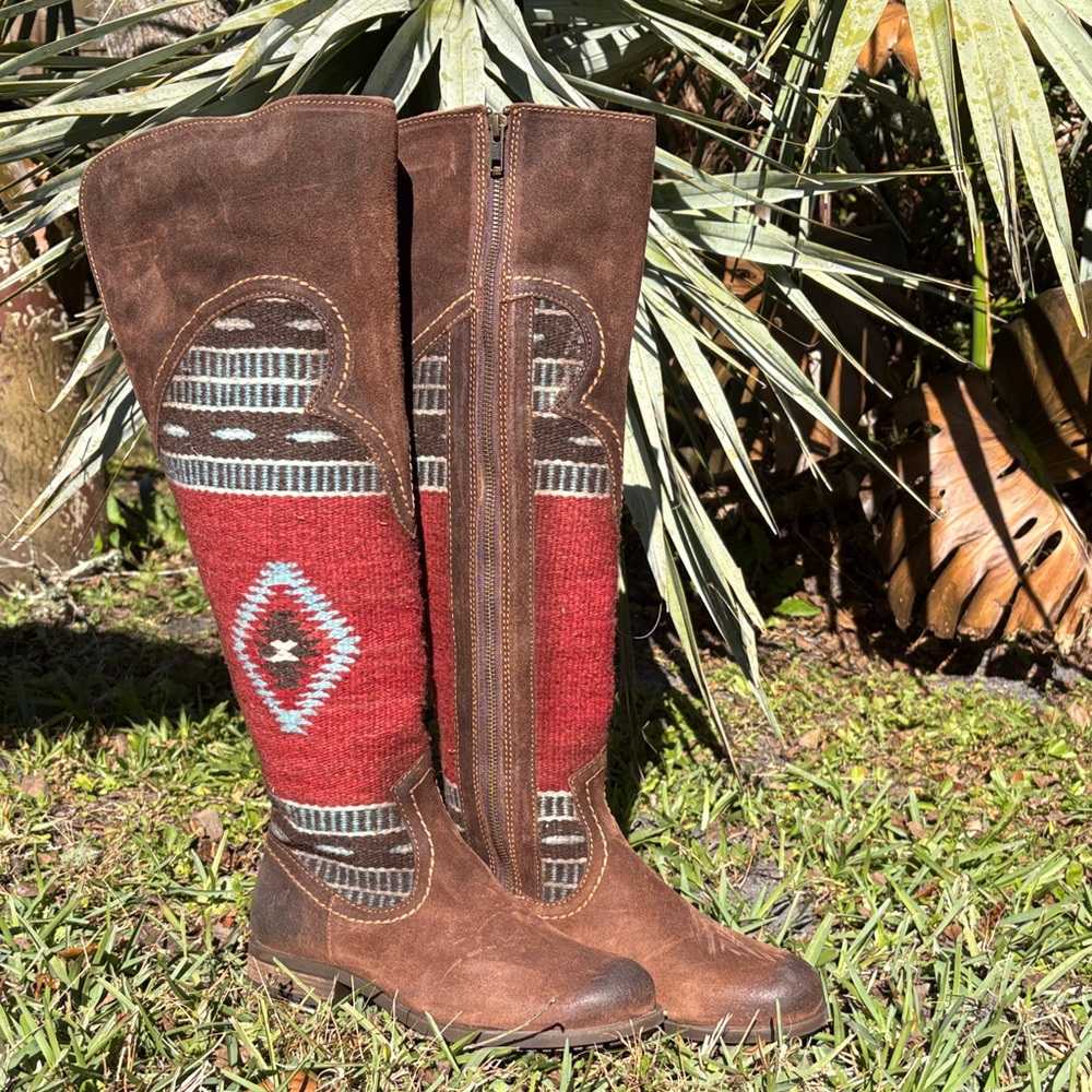 Born Brown and Red Over the Knee Boots